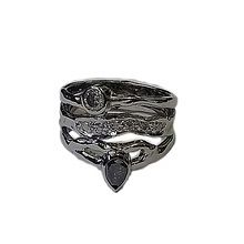 9ct white gold stack ring set set with pear shape salt and pepper diamond and round brilliant cut diamonds 26955