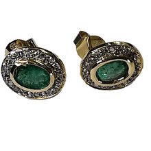 18ct yellow gold diamod emerald earrings 26569