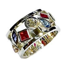 9ct yellow gold ring with multi coloured  gemstones