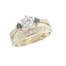 18ct yellow gold ring set with brilliant cut diamond  and sapaphires
