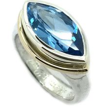 blue topaz sterling  silver and 9ct yellow gold ring