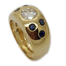Classic18ct gypsy style ring set with diamonds and sapphires