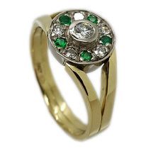 18ct white and yellow gold ring set with diamonds and emeralds