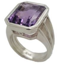 Statement argentium silver ring set with 14 × 12 mm amethyst