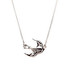 Swallow necklace
The swallow is the harbinger of Spring and in some cultures is symbolic of free blue skies and eternal happiness.  The bird also represents freedom and hope.

The swallow also represents love, care affection and loyalty towards family and friends.

A swallow is also a symbol of home always returning home safely.
